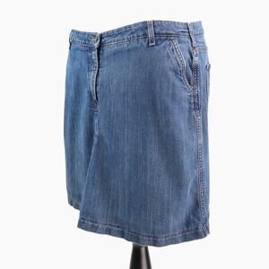 Boden Size 14 Pleated Front Jean Skirt Medium Wash Blue Denim